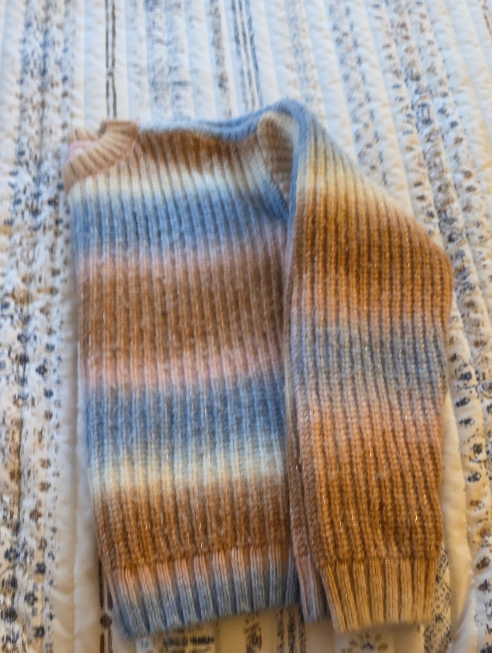 Striped Ribbed Crewneck Sweater in Blue and Brown